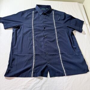 Cubavera 2XLT Dress Blues Mens Short Sleeve Button Shirt NWT Vacation Linen Look